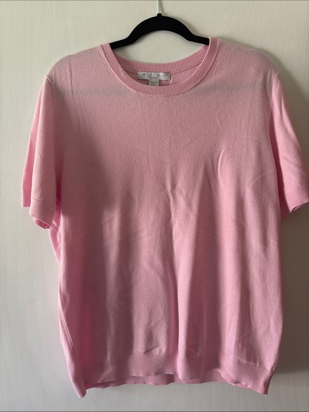 Amisu Pink Short Sleeve Crew Neck Knit Top